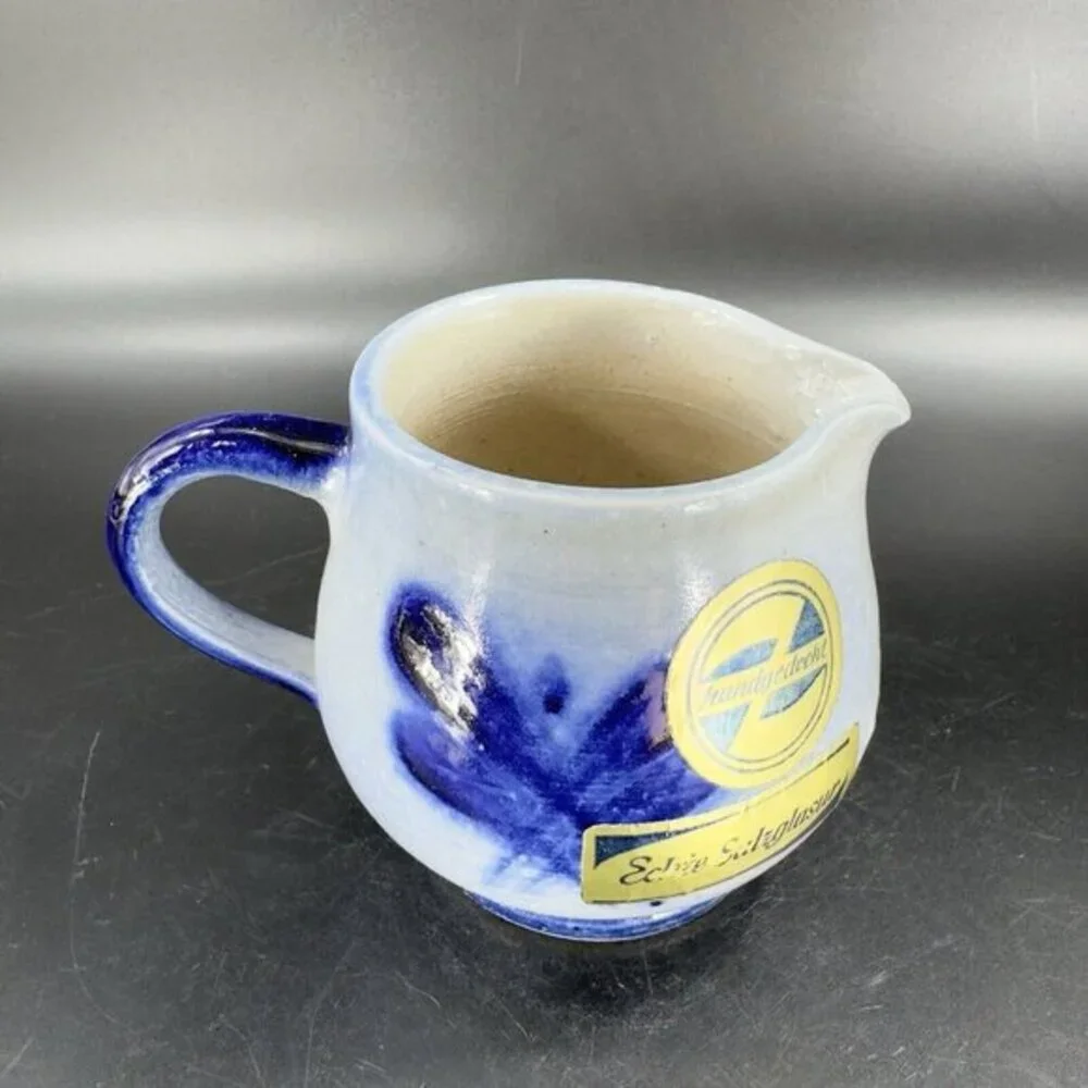 Vintage‎ German Salt Glaze Cobalt Blue Gray Small Pitcher Creamer With Stickers
